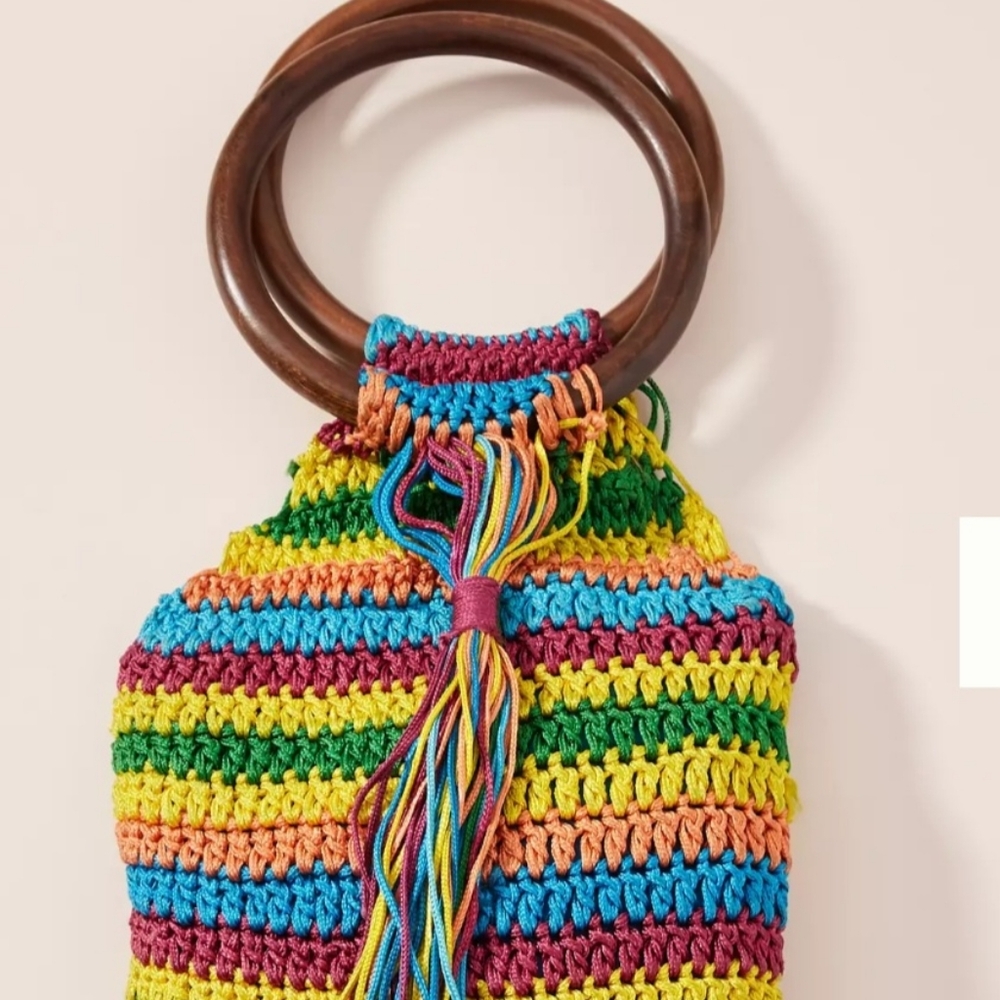 Mochi KaI woven Rainbow with wooden ring bag